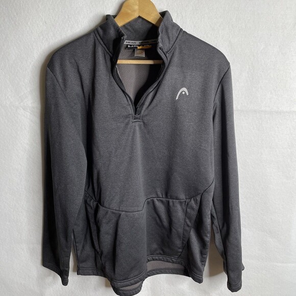 Head Fleece Sweatshirt Mens Gray Quarter Zip Pullover Mock Neck Pocket Size M - Picture 10 of 11